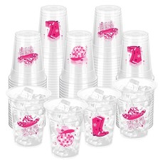 ZCPTZ 100 Pcs Pink Cowgirl Disco Plastic Cups, 12 oz Western Cowgirl Plastic Cup