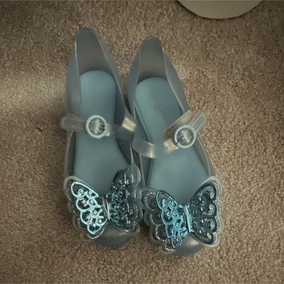Mini Melissa Girls Blue Mary Jane Dress Shoes Plastic Butterfly Buckle Party