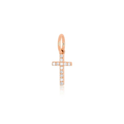 Diamond Cross Charm 14K Yellow Gold Religious Jewelry Necklace & Bracelet Charm - Picture 3 of 5