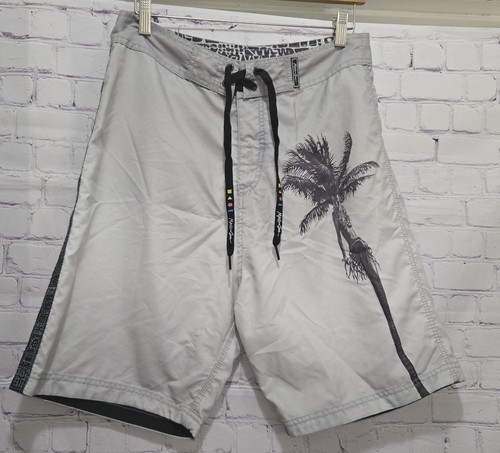 Maui And Sons Board Shorts Gray Hula Palm Tree Size 32 Swimsuit - Picture 1 of 5