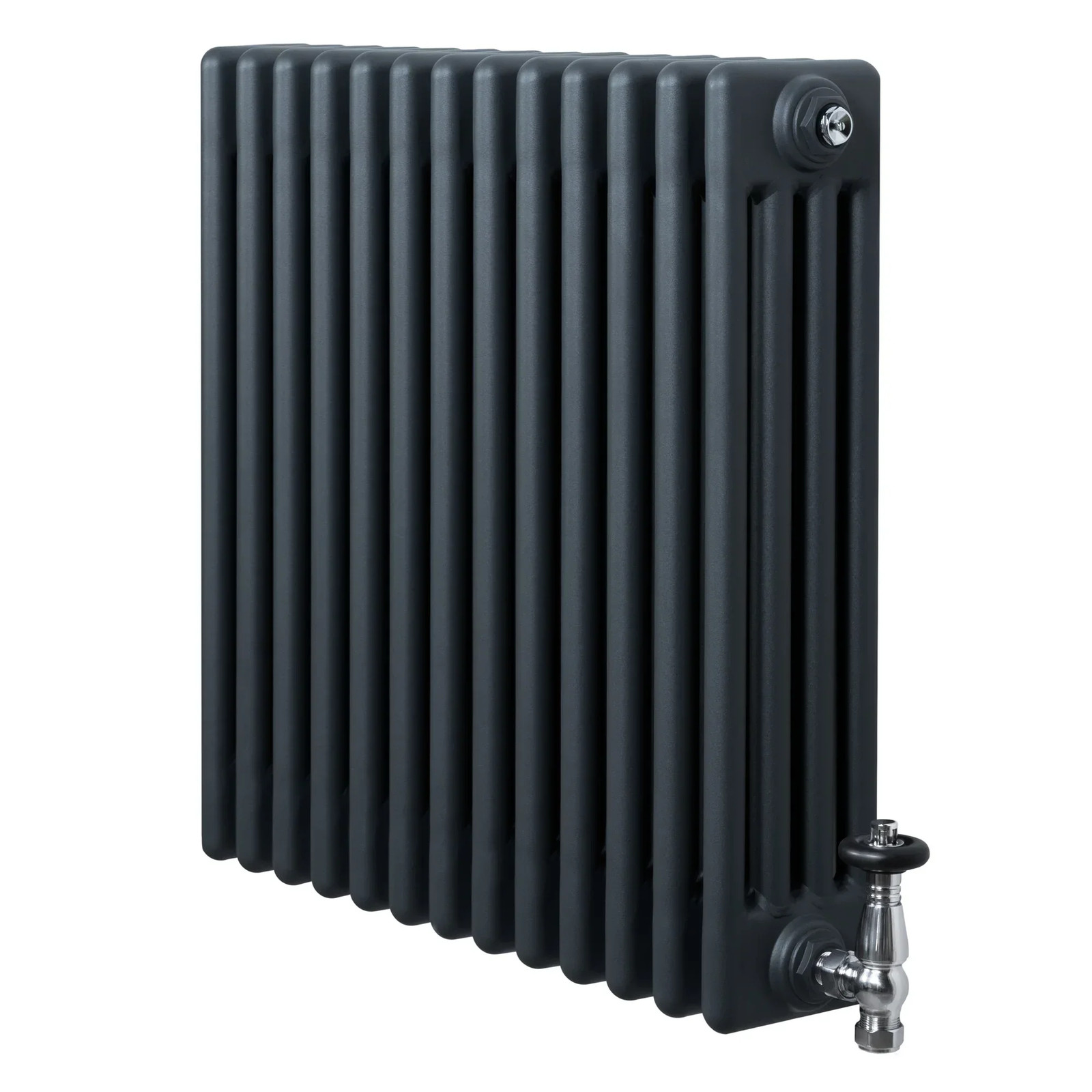 Traditional 4 Column Radiator 600mm x 605mm & TRV Chrome Valves