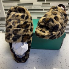 NEW Plush Leopard Lauren Lorraine Peep Toe Slipper Sz 8M Women Heel Strap NIB