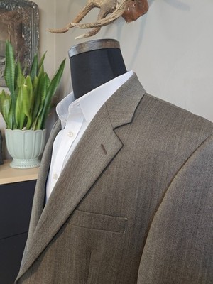   Chaps Mens Wool Blazer 42L Taupe Herringbone 2 Button Sports Coat