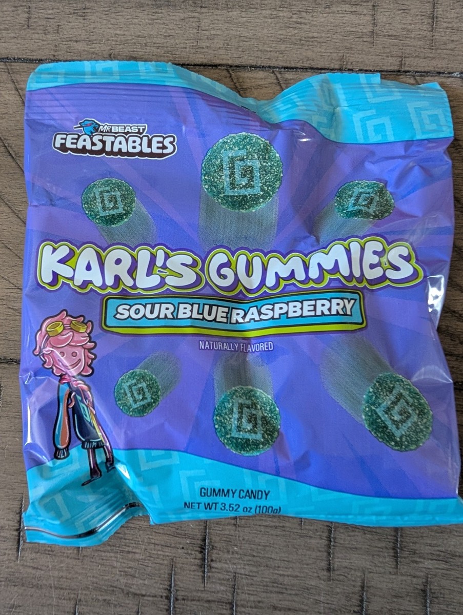 Feastables MrBeast Karl Sour Candy - Blue Raspberry 1.76oz Pack Of 8
