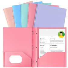 Business Card Holder Folder, 2 Pocket Prongs, 5 Pack, Pastel