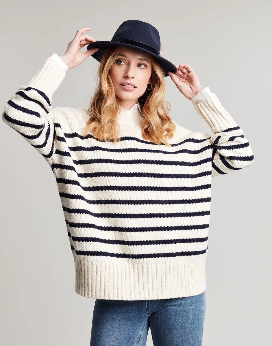 Joules Womens Bay Chunky Knit Jumper - Cream Navy Stripe | eBay