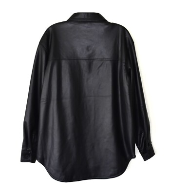 A8 NWT GOOD AMERICAN Black Faux Leather Button Up Shirt Jacket