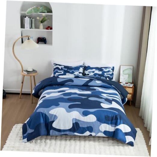 Camouflage Bedding Set, Colorful Pattern Style Comforter Set, 3 PCS Queen Navy