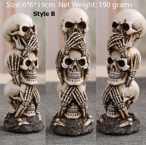3 Wise Ghastly Skulls See Hear Speak No Evil Goth Skeleton Fantasy Gothic Statue - Bild 3 von 12