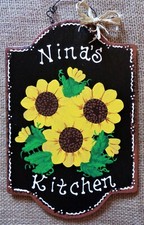 SUNFLOWERS SIGN Personalize Name KITCHEN Wall Art Hanger Plaque Country Wood