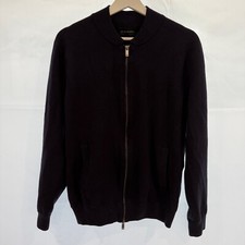 Elie Tahari Full Zip Sweater Navy Blue Collared Mens Size Large Jacket Pockets
