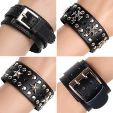 Womens Mens Bracelet Punk Rivet Cuff Leather Gothic Wristband Bangle Jewelery US