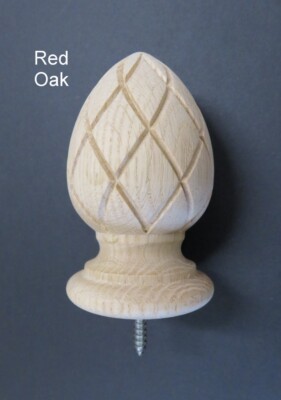 Wood Pineapple finial. 4 1/2H x 2 1/2W Oak, Cherry, Maple, Walnut or Mahogany