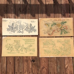 Lot of 4 VTG Textile Fabric Stencil Sets Polly Dell Floral Designs Rose Jonquils