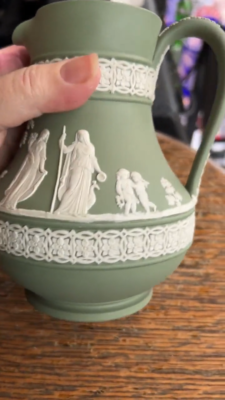 Vintage MCM Wedgwood England Cream on Sage Green Jasperware 6