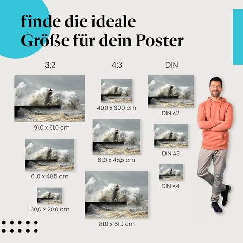 Postereck 0451 Poster Leinwand Leuchtturm, Sturm Unwetter Meer Natur Welle - Bild 6 von 7