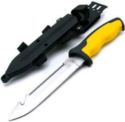11-3/4'' Divers Knife, Yellow & Black Color, Thickness: 4mm, Hard Sheath, Plain &