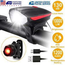 USB Rechargeable Bike Light Set 130DB Loud Horn LED Headlight with Tail Light