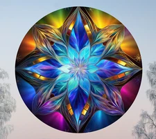 Colorful Snowflake Star Faux Stained-Glass WINDOW CLING Size 8" Round Vinyl