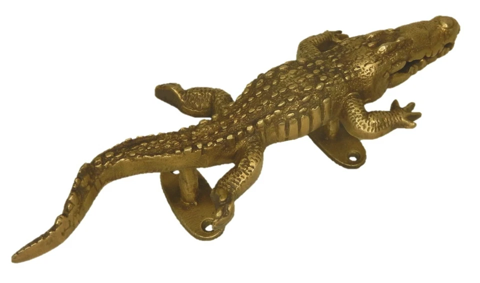 Manija de puerta de latón macizo artesanal estilo vintage de cocodrilo antiguo Foto 4 de 4