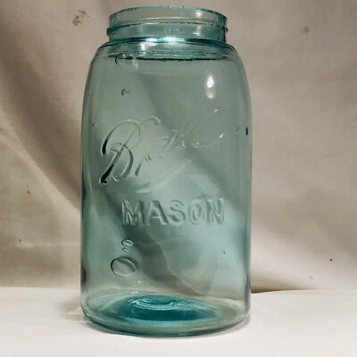 BALL MASON JAR TRIPLE L Blue Bubbles Sloped #V Canning Jar V + 5