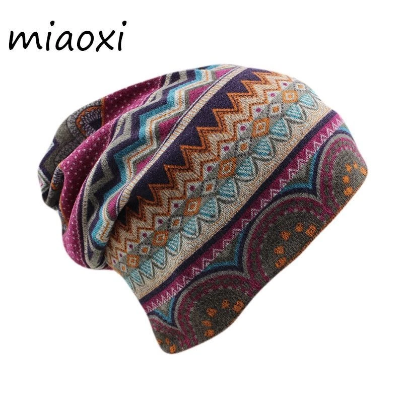 Invierno Poliéster Gorros Hip Hop Floral Calaveras Mujeres Moda Prendas para la cabeza Conjunto de 1 pieza Foto 2 de 4
