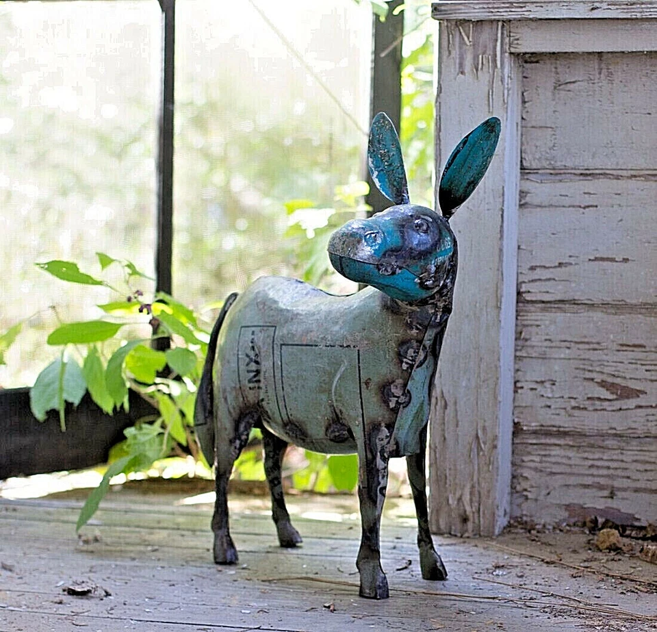Recycled Metal Donkey Statue Yard Art Farm Animal Mule Horse Barn Reclaimed - Image 2 of 4