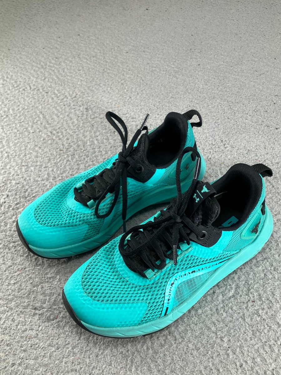 Under Armour Womens Project Rock BSR 3 Low Size 7 Blue Green Gym