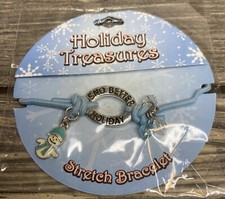 Vtg Christmas Winter Holiday Treasures Stretch Bracelet Sno Better Day Blue