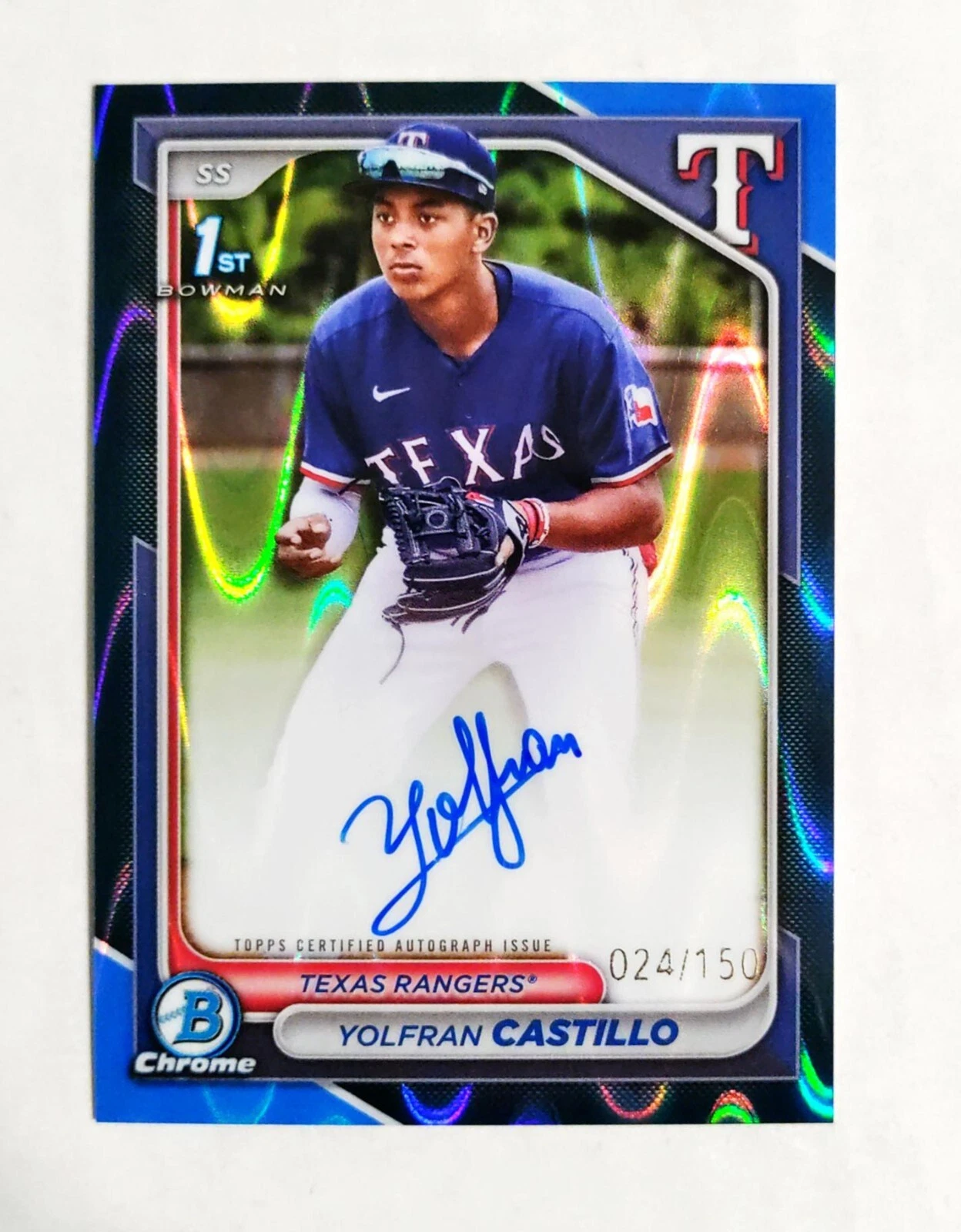 Yolfran Castillo 2024 1st Bowman Chrome AUTO RayWave BLUE REFRACTOR 024/150 L5
