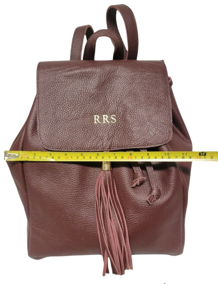Palo Rosa Genuine Pebbled Leather Red Wine Drawstring Backpack Tassel EUC - Image 2 of 4