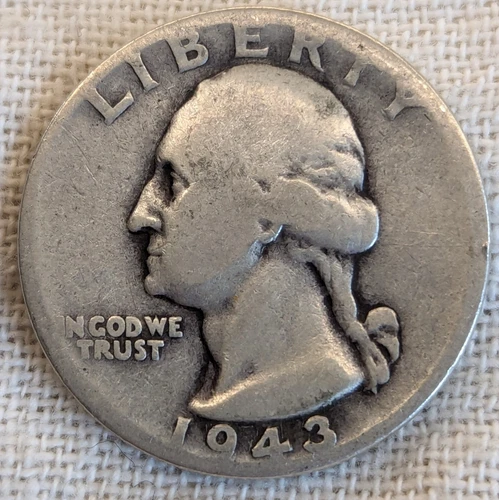 1943 Washington Quarter : Good Condition, World War II Coin - .9 Fine Silver
