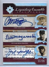 2006 UD RYNE SANDBERG JOE MORGAN BILL MAZEROSKI TRIPLE AUTO SIGNED #D/25
