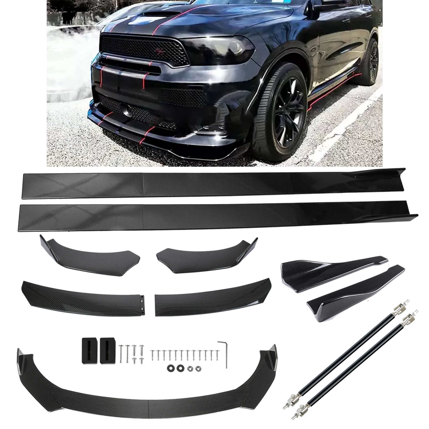 Front Lip Chin Bumper Body Kits Side Skirt For Dodge Durango Carbon Fiber
