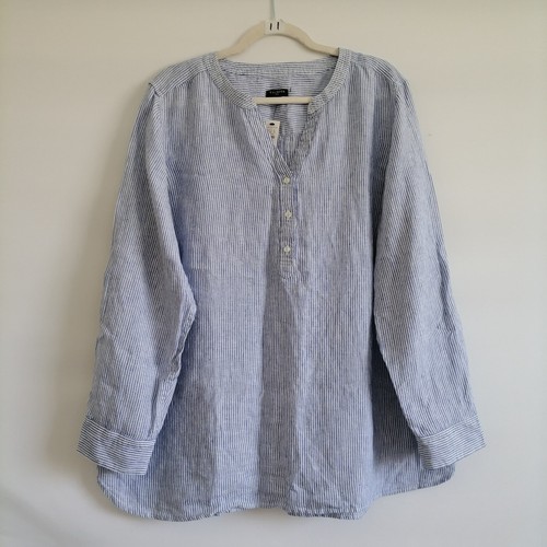 Neu mit Etikett Talbots Damen blau weiß gestreift 100 % Leinen Popover Bluse Top Übergröße 2X