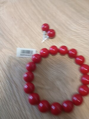 TJC Armband Ohrringe Set Silber Schmetterling dehnbar rote Perlen Geburtstag