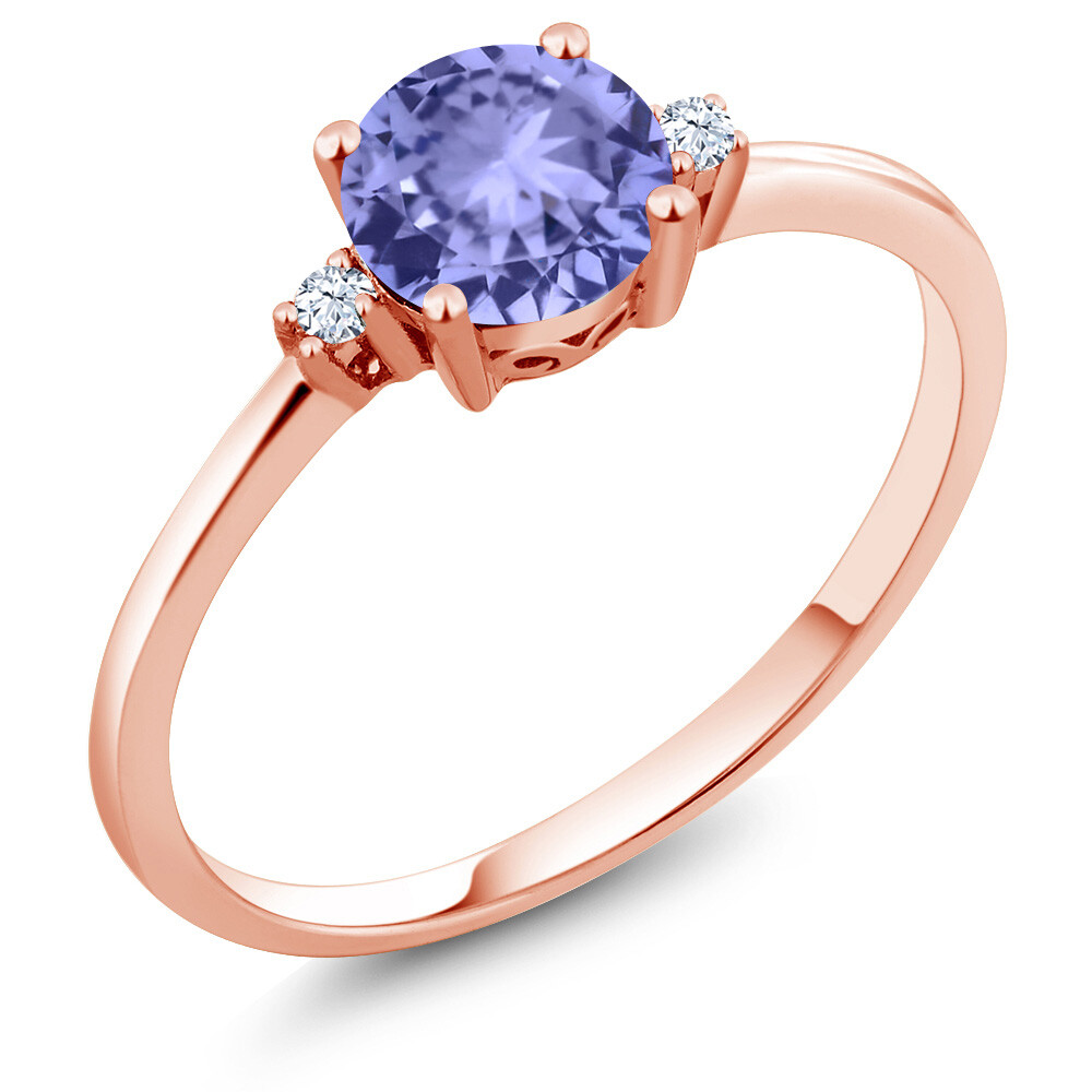 0.93 Ct Round bluee Tanzanite White Created Sapphire 10K pink gold Ring 0.93 Ct Round bluee Tanzanite White Created Sapphire 10K pink gold Ring