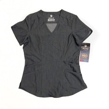Adar Women's Pro Heather Gray Scrub Top Size XS Tailored Fit Spandex Stretch