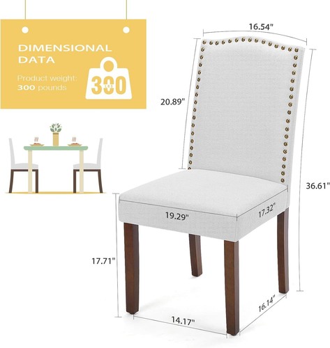 Upholstered Dining Chair Modern Fabric Dining Room Nailhead Trim Wood Legs Chair - Picture 28 of 32