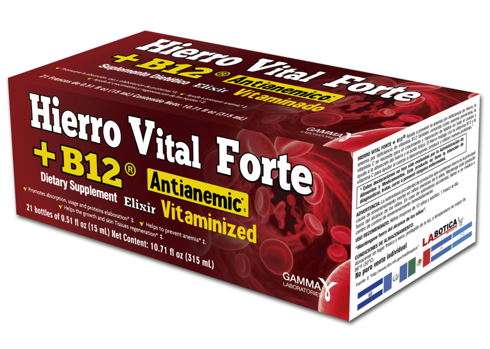 HIERRO VITAL + B12 DIETARY SUPPLEMENT 15 BOTTLES OF 0.51 FL OZ 15 ML  Antianemico