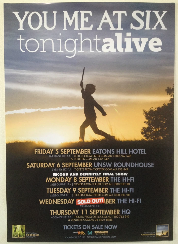 YOU ME AT SIX + TONIGHT ALIVE 2014 Australian Tour Poster A2 Cavalier Youth *NEW