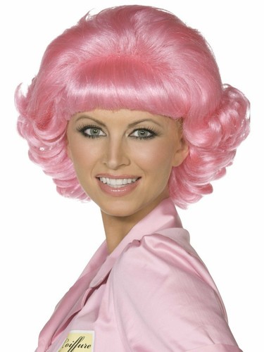W363 Pink Frenchy Curly Wig Grease 50s 