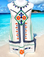 Rare Anthropologie Postmark Embroidered Shift Dress Size 2P Linen Blend Lined