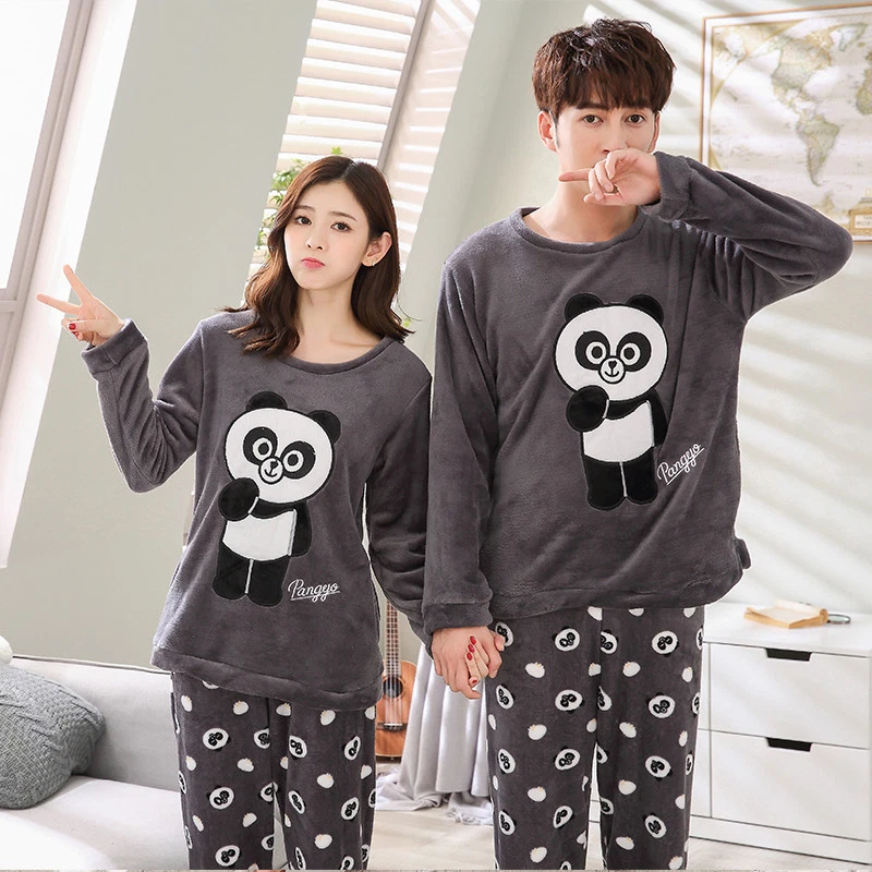 Women's Panda Plaid Pajamas Set Comfy Cotton Gauze Long-sleeved