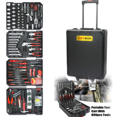 4-Layer of Tool Set Mechanics Tool Kit Wrenches Socket Trolley Case Box Organize