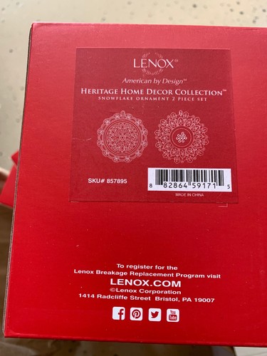 Conjunto de adornos de copo de nieve de dos piezas Lenox Heritage colección nuevo en caja - Imagen 2 de 2