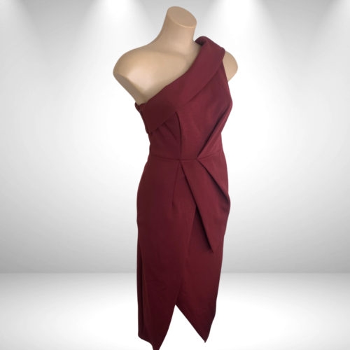 Chasing Kate by St Frock Vera Dress ☆ Burgundy Size 12 🌹 One Shoulder Cocktail - Picture 4 of 11