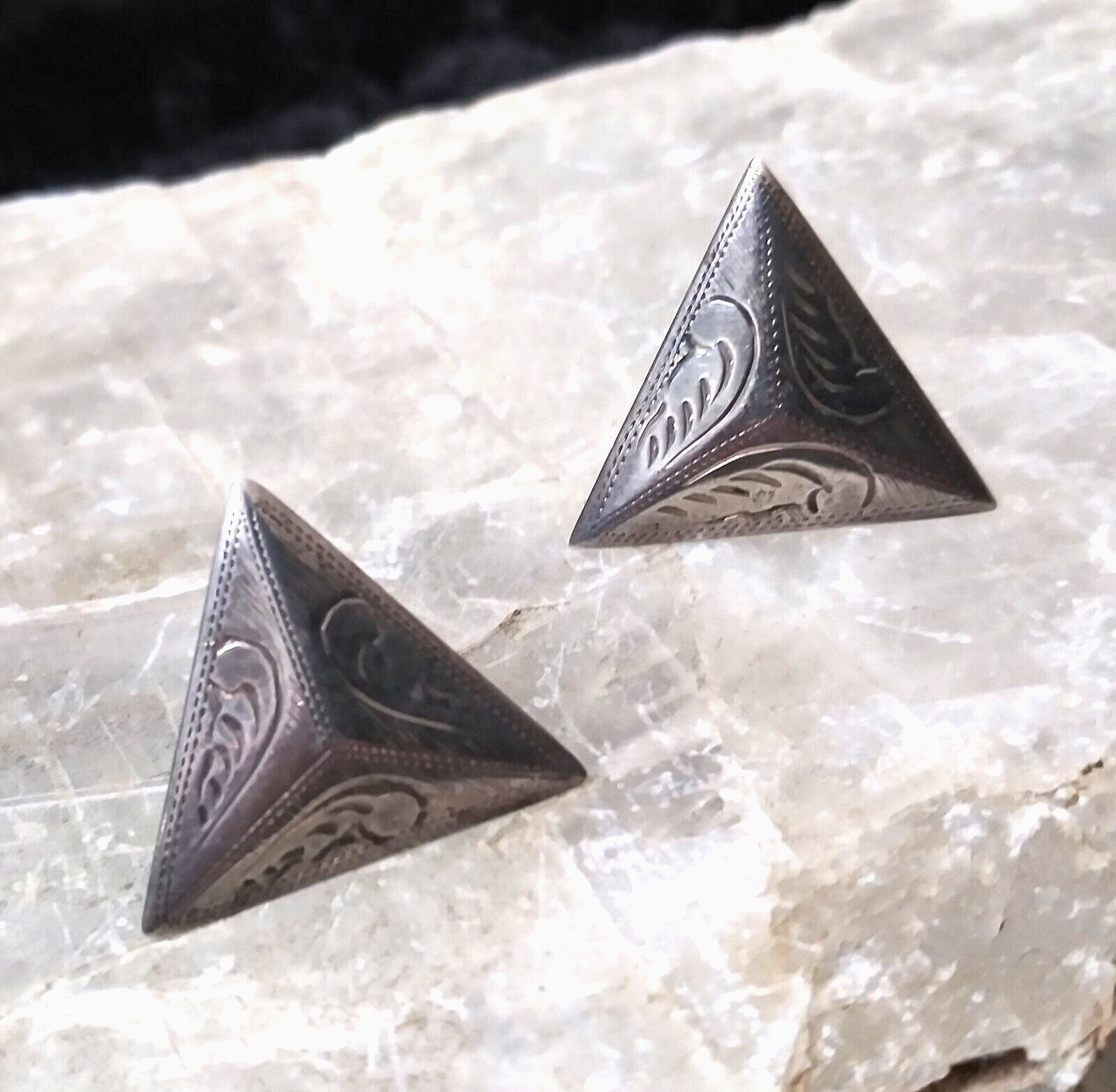 Vintage Sterling Silver Triangular Stud Earrings … - image 4