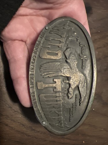 Vintage 1976 WILD TURKEY Belt Buckle Brass Austin Nichols Bourbon 4"W x 2"H - Picture 2 of 4
