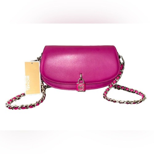MICHAEL KORS Mila piccola borsa a tracolla/tracolla in pelle in fucsia profonda NUOVA - Foto 1 di 11